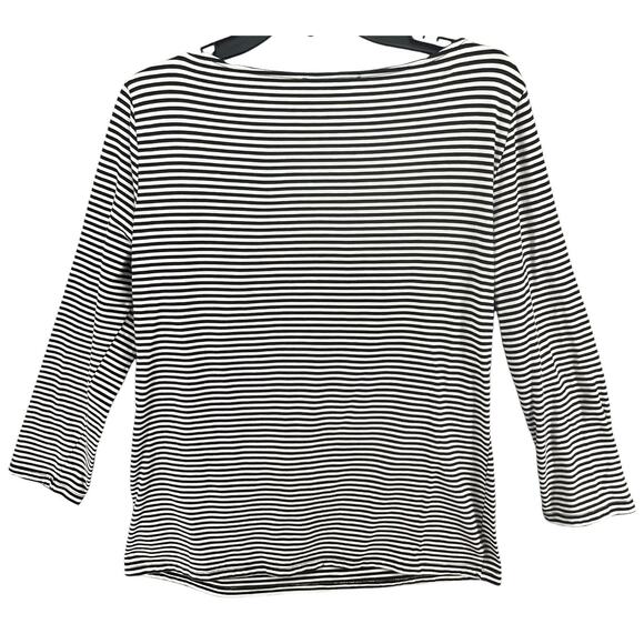 Michael Kors Shirt Womens Large Black White Stripe Ring Detail 3/4 Sleeve Top - Picture 4 of 12